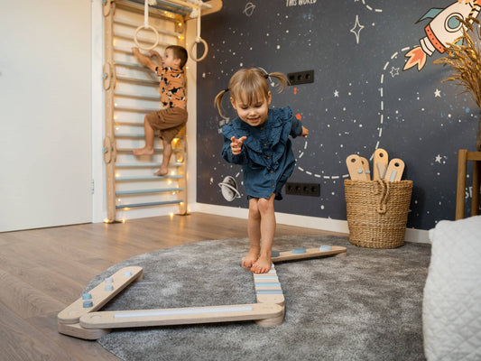 Lot de 4 poutres d'équilibre, jouet d'équilibre en bois, planches d'équilibre - Jeu de motricité enfant