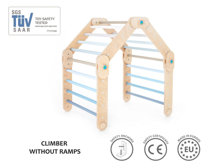 Grimpeur transformable bleu, triangle Pikler modifiable - Jeu de motricité enfant