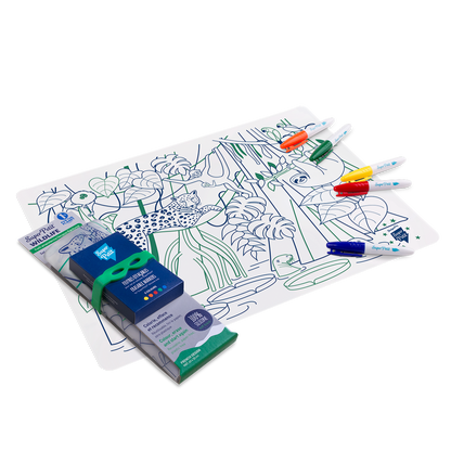 Set Amazonie + Set en Silicone avec Végétation et Animaux Colorés , 5 Feutres  - Jeu Créatif