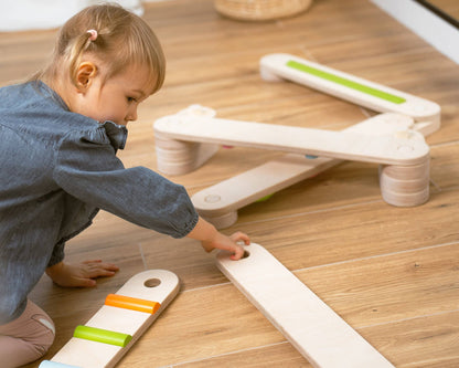 Ensemble de poutres d'équilibre en bois - 8 poutres, poutre d'équilibre à double face - Jeu de motricité enfant