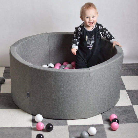 Ball-Pit Round Gris clair 90x40cm (+200 balles)