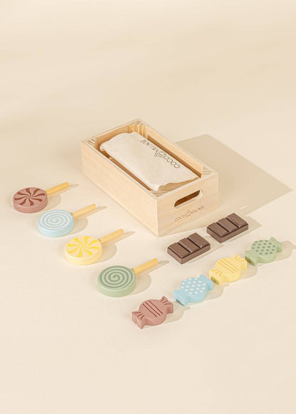 Set de jeu de bonbons en bois (10 pièces)