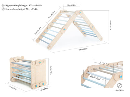 Grimpeur transformable bleu, triangle Pikler modifiable - Jeu de motricité enfant