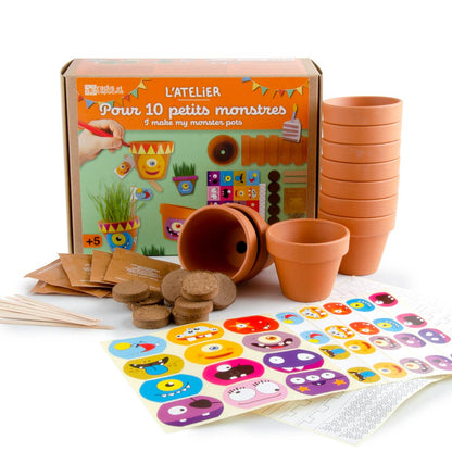 Coffret anniversaire - 10 petits pots monstres - Kit créatif de jardinage Enfant