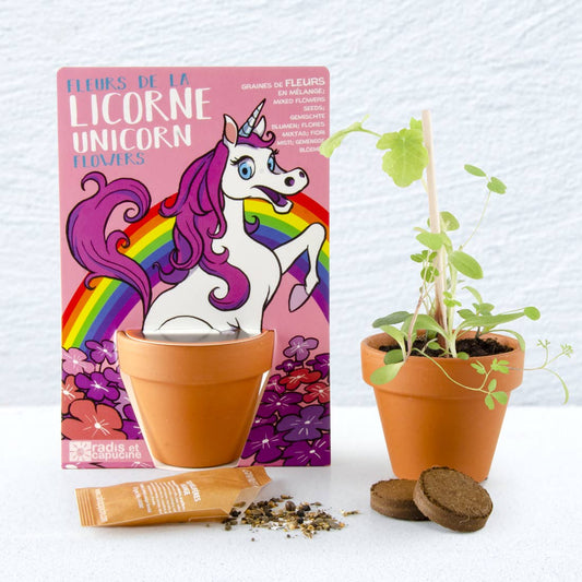 Carte nature Licorne - Mélange de fleurs - Kit créatif de jardinage Enfant