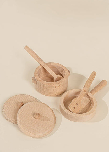 Ensemble de jeu de casseroles et poêles en bois (6 pièces)