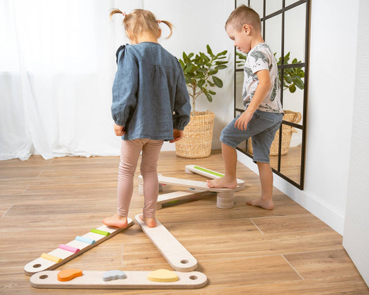 Ensemble de poutres d'équilibre en bois - 8 poutres, poutre d'équilibre à double face - Jeu de motricité enfant