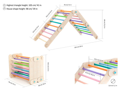 Triangle Pikler coloré avec rampe, transformable, HappyMoon - Jeu de motricité enfant