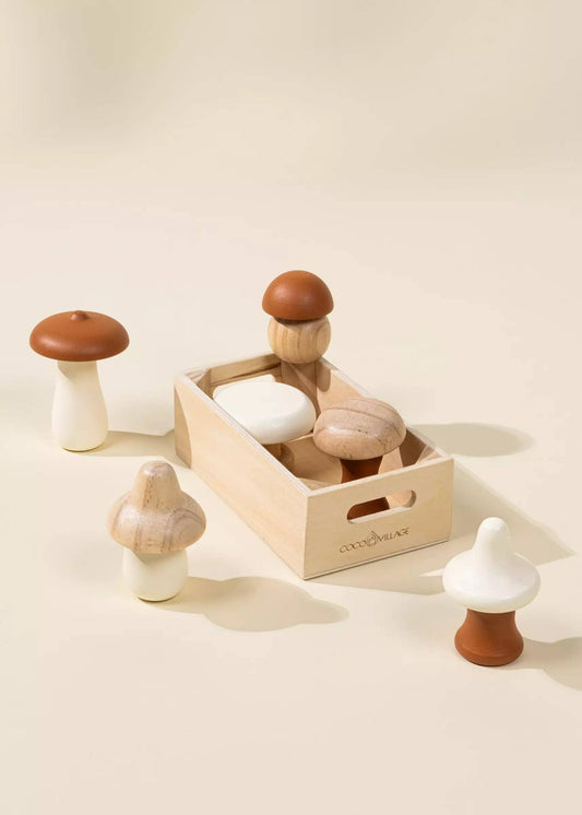 Set de jeu en bois avec champignons