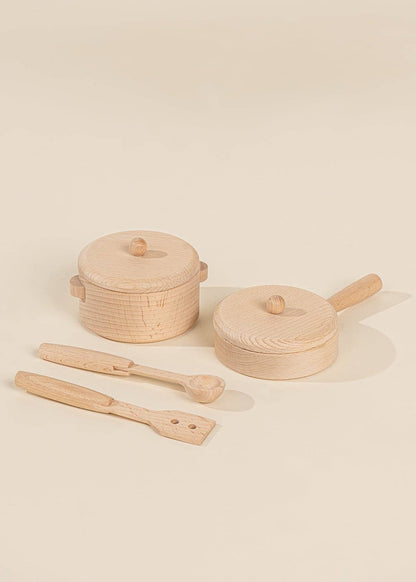 Ensemble de jeu de casseroles et poêles en bois (6 pièces)