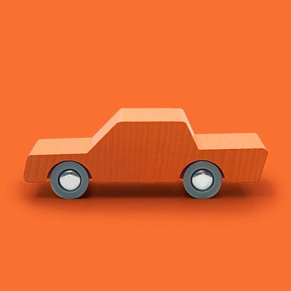 Petite voiture en bois, va-et-vient, orange