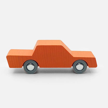 Petite voiture en bois, va-et-vient, orange